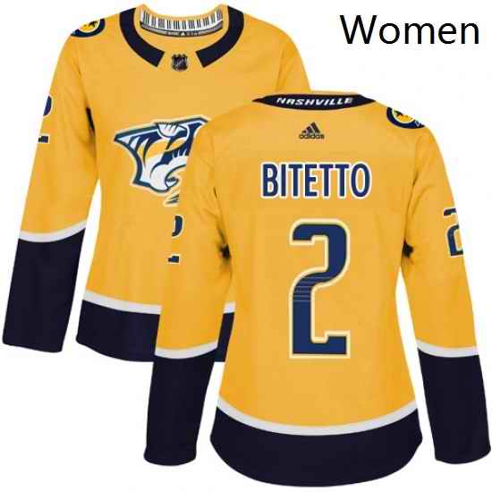 Womens Adidas Nashville Predators 2 Anthony Bitetto Authentic Gold Home NHL Jersey